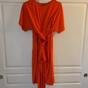 Eloquii Orange Wrap Midi Dress with Dolman Sleeves
